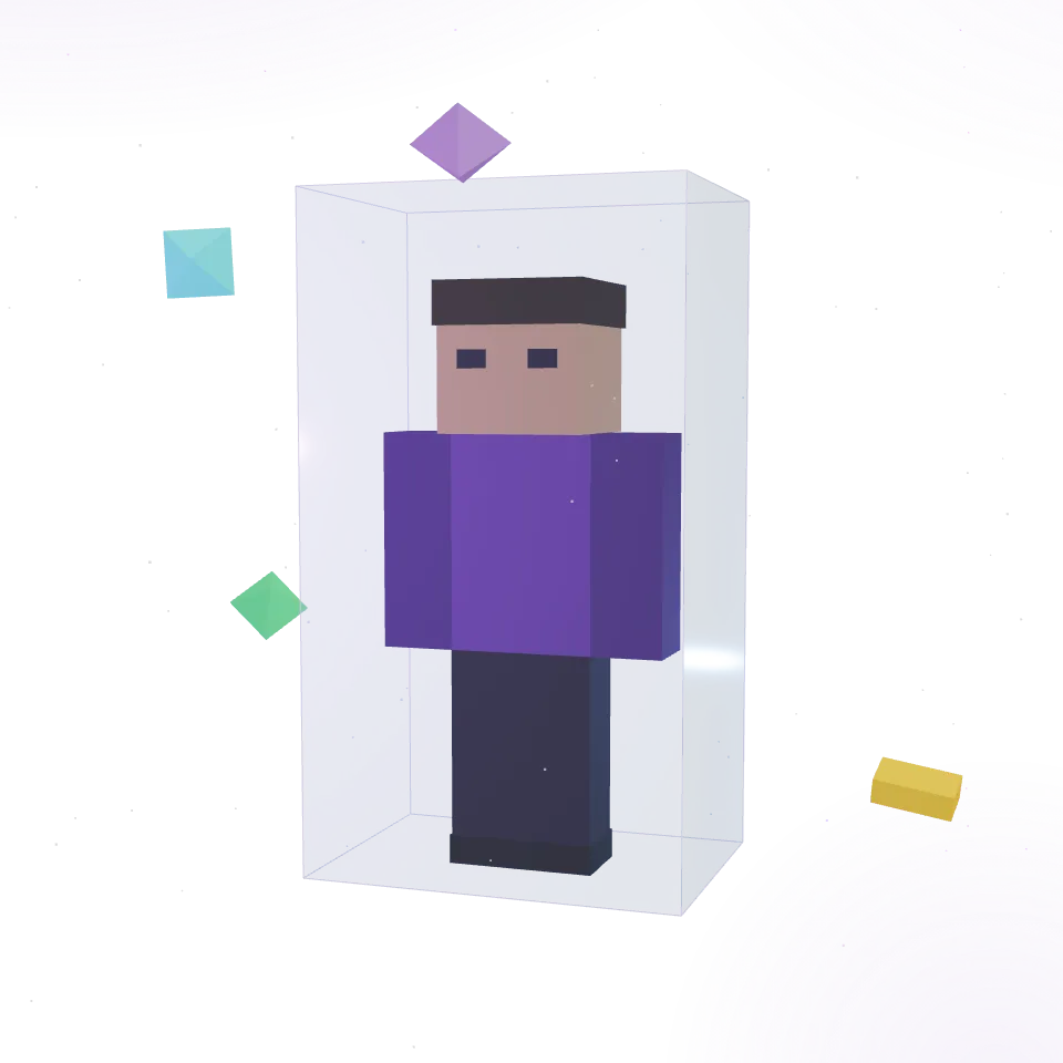 A player frozen inside a block of ice, with items floating around it